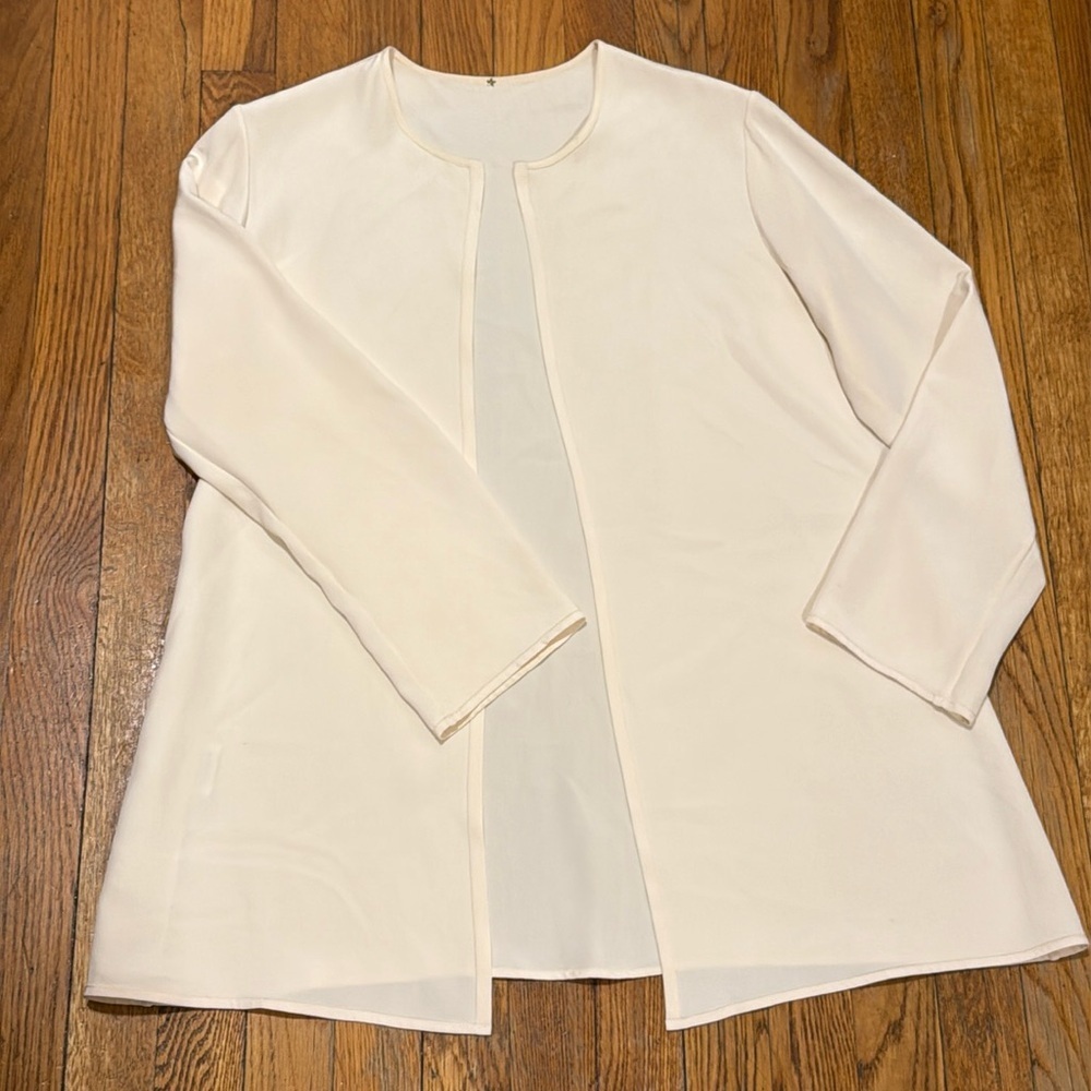 PETER COHEN ivory Cream Open Front 100% Silk Cardigan Womens M